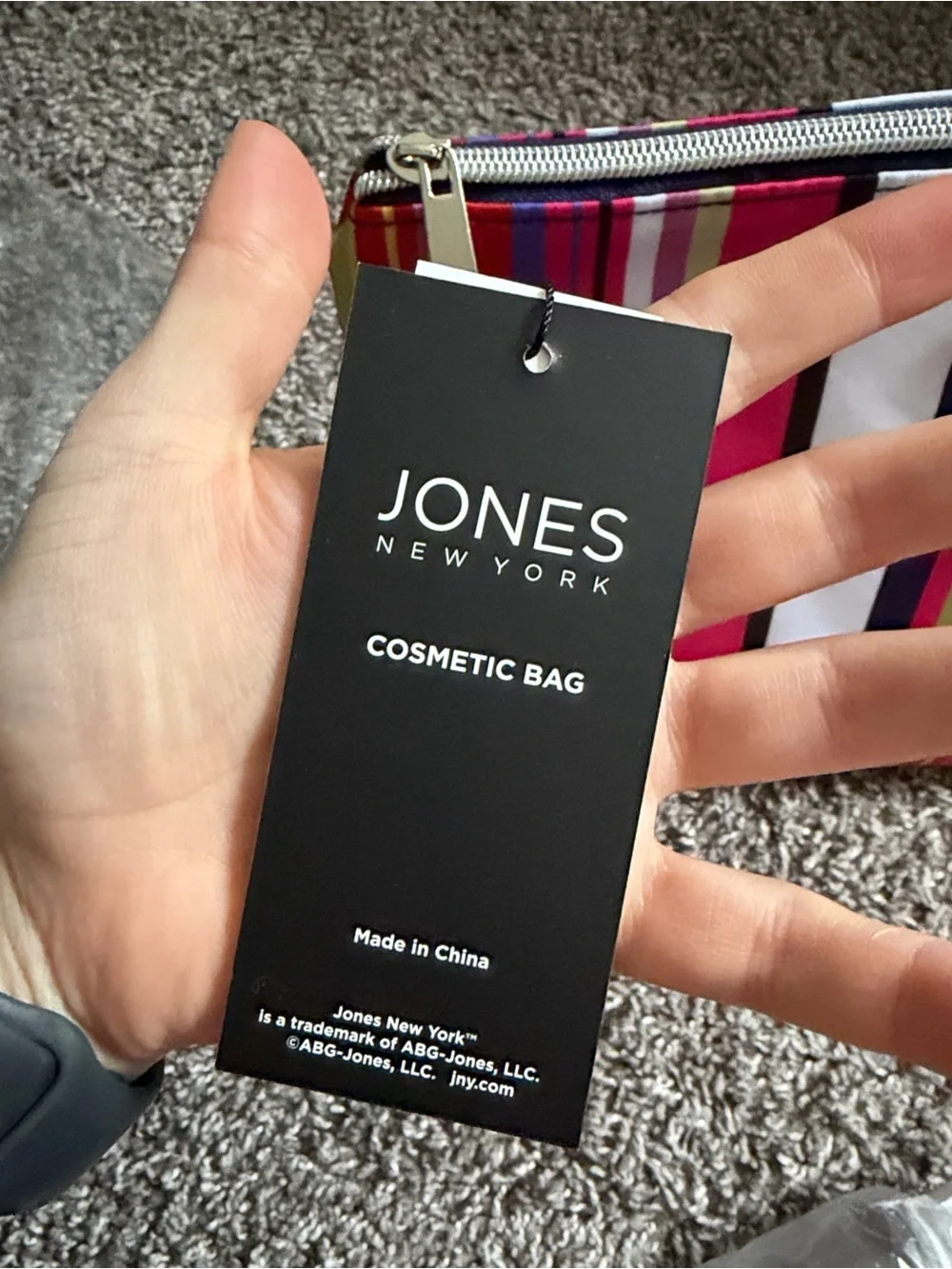 Jones New York Pink & Red Striped Cosmetic Pouch + Travel Bottle